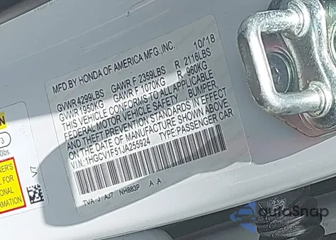 2018 Honda Accord Ex-L z USA, uszkodzony, nr VIN 1HGCV1F51JA255924